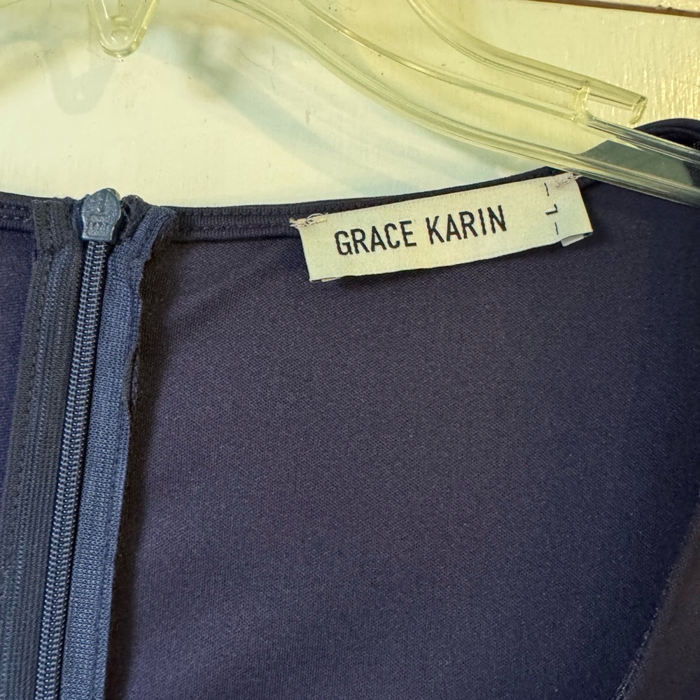 Grace Karin Blue Asymmetrical Wrap Dress with Bishop Sleeves - Picture 3 of 5